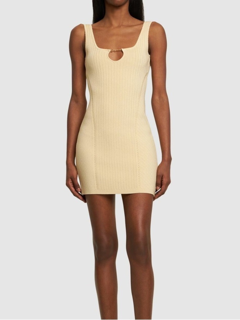 Jacquemus Cream Ribbed Knit Mini Dress with Keyhole. NWOT XS